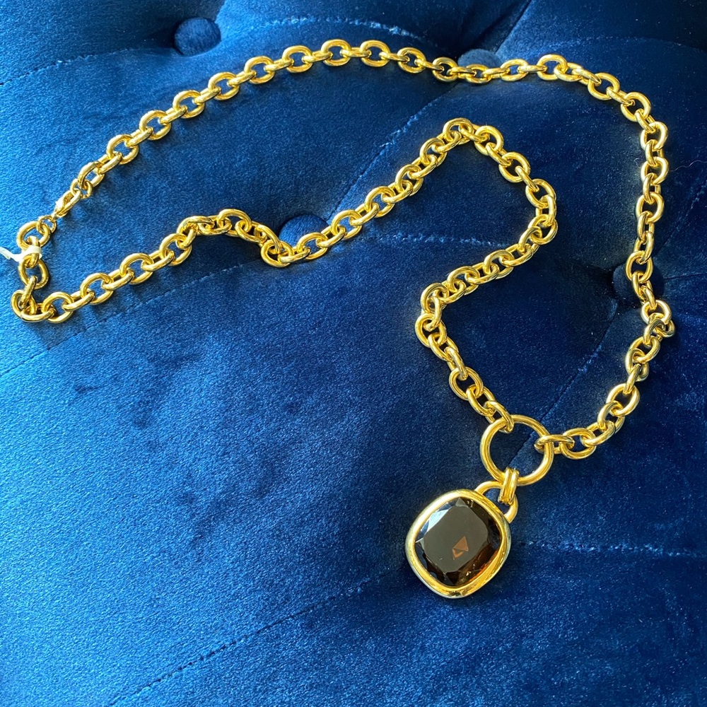 Joan Rivers Long Gold Amber Stone Necklace